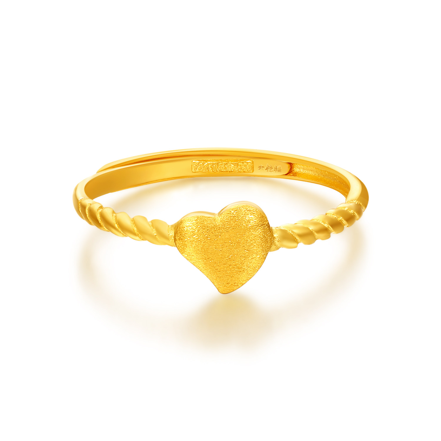 戒指桂福珠宝爱心黄金足金结婚指环活口可调手饰