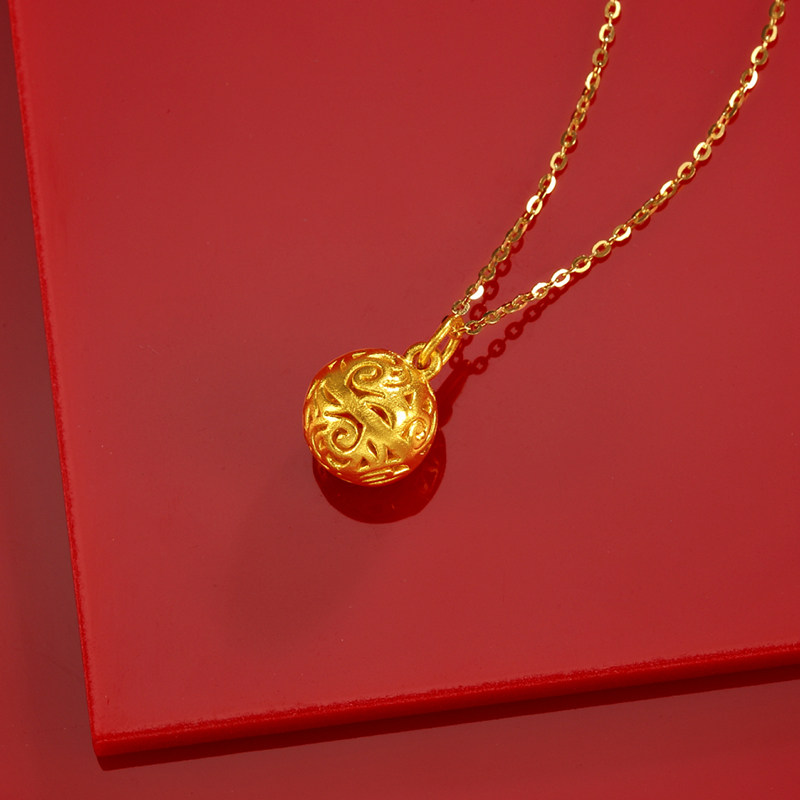 六桂福珠宝 玲珑球 黄金项链3d硬金999足金项链吊坠锁骨链套链女