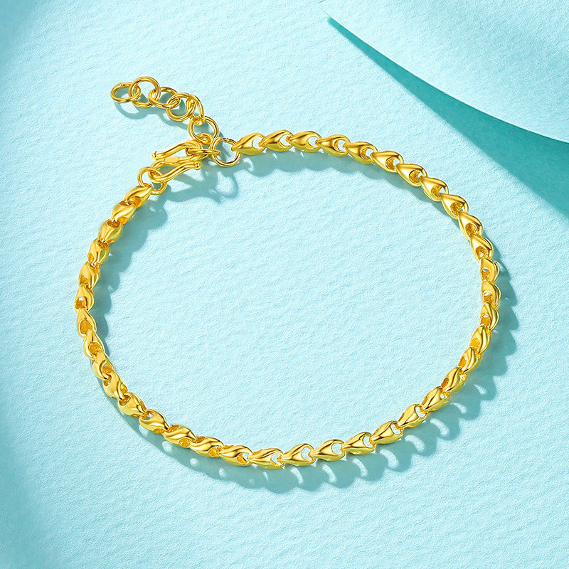 六桂福珠宝贝壳素链黄金手链足金999简约s形扣链子含延长链