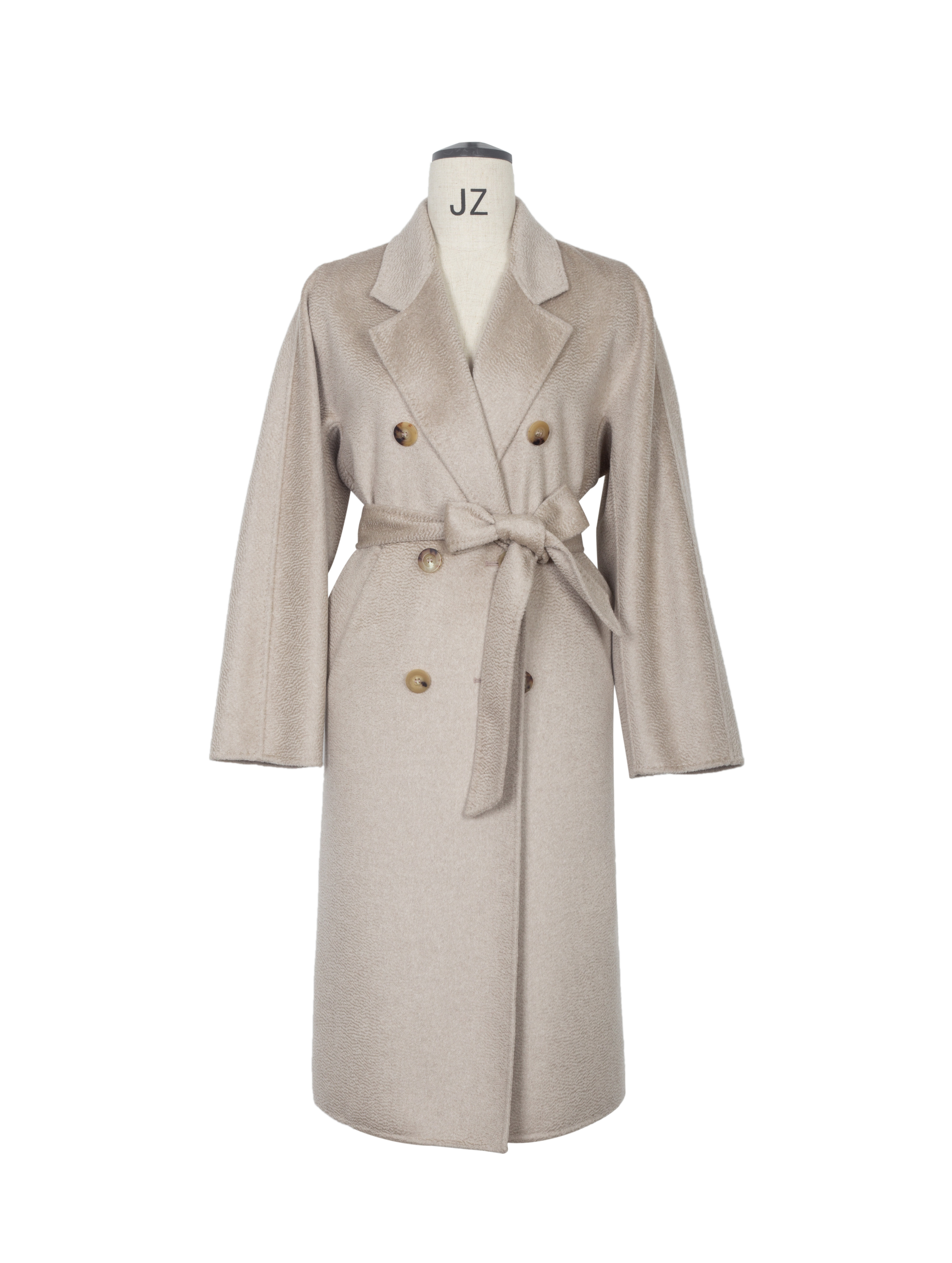 大衣2021新纯山羊绒女长款101801双排燕麦色水波纹毛呢外套