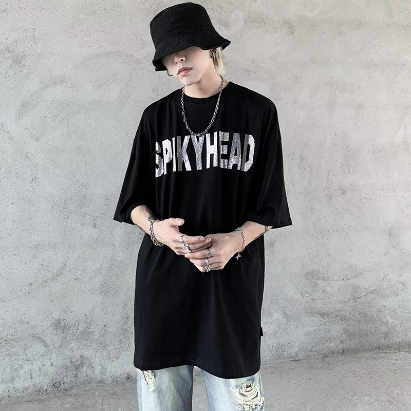 黑衣先生 高街嘻哈美式街头烫钻短袖t恤男款夏季潮牌宽松个性半袖