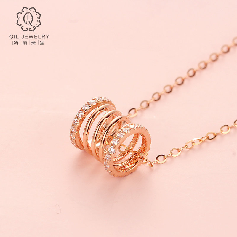 绮丽珠宝14k金彩金玫瑰俄罗斯紫金弹簧小蛮腰吊坠颈饰