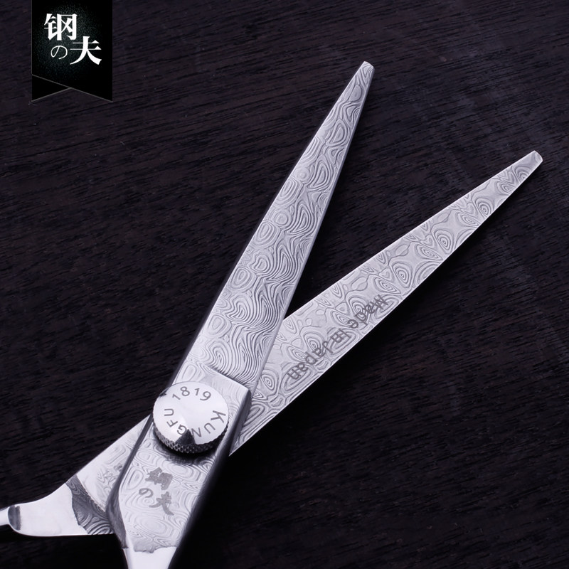 钢夫大马士革钢发型师剪刀6寸平剪美发剪刀美发剪理发师私人订制