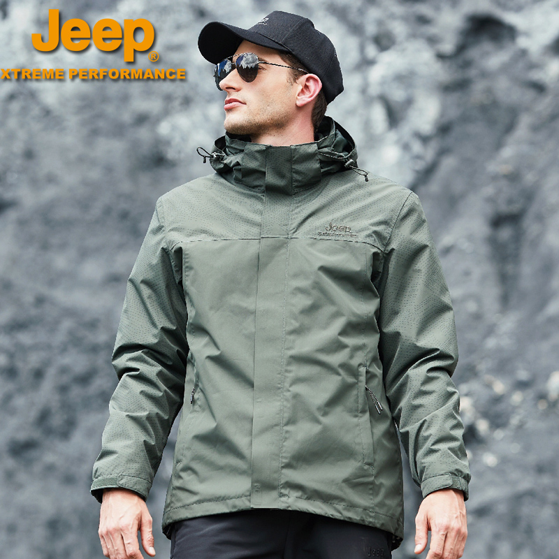 Jeep冲锋衣男三合一可拆卸加绒加厚外套男士户外登山防寒服防水新