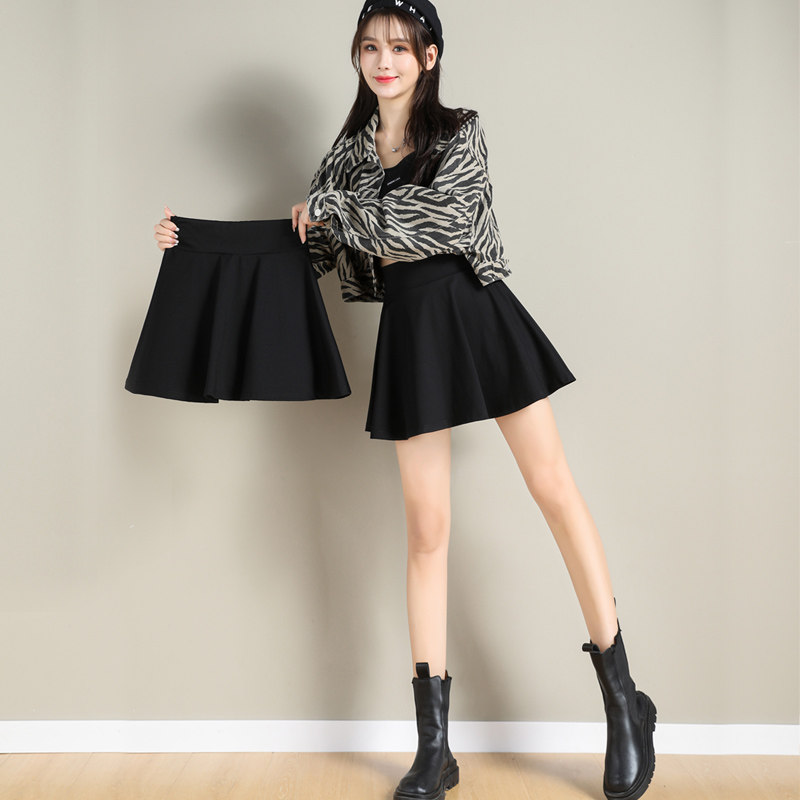 黑色半身裙女春秋蓬蓬裙小摆裙百褶高腰显瘦半身裙