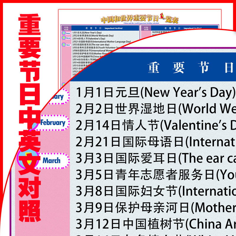 中国世界重要节日一览表中英文对照国际纪念日节假日写真
