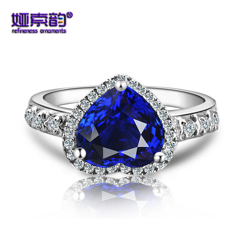 娅索韵心形珠宝宝珠色彩坦桑宝石彩色蓝宝石金心形戒指