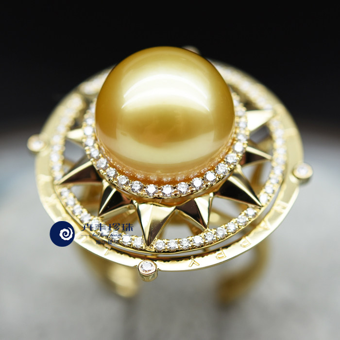 卉丰金珠钻石金钻石18k戒指南洋珍珠海水金色手饰