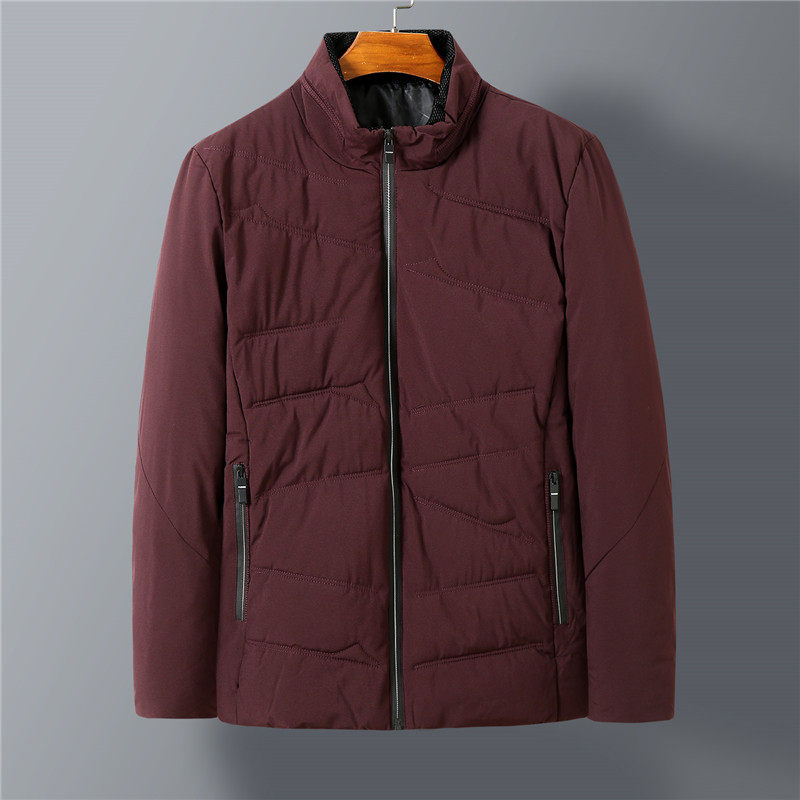 酒红色短款棉服商务无帽立领轻薄保暖冬季新款中青年男士上衣外套