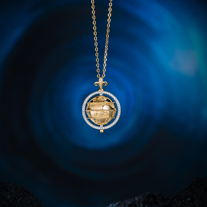 farrah黄白轻奢项链吊坠地球仪钻石donnah金黄白18k颈饰