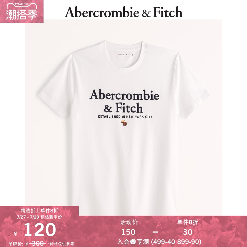 Abercrombie＆Fitch男装 经典刺绣 Logo圆领 T 恤 314799-1 AF