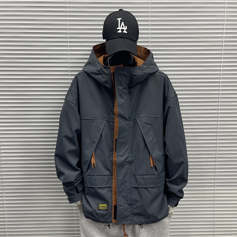 冲锋衣男潮牌2021新款春秋季潮流工装外套男宽松休闲连帽夹克男