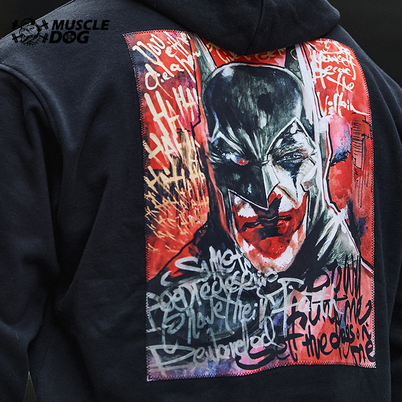 肌肉小丑蝙蝠潮牌印花宽松运动休闲健身训练服连运动卫衣