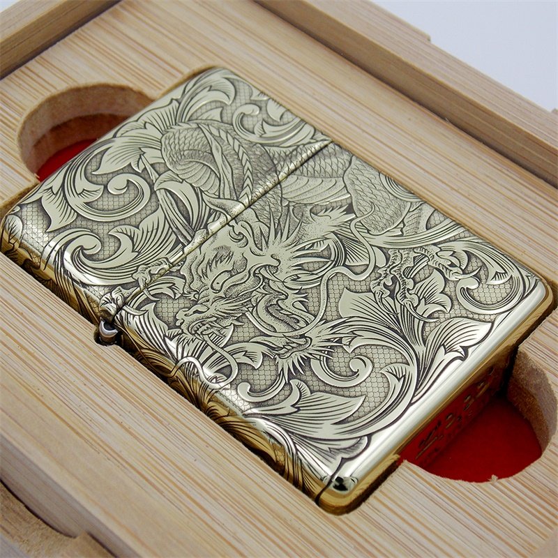 盔甲原装zippo防风打火机蚊版蚊子唐草龙纯银纯银zippo