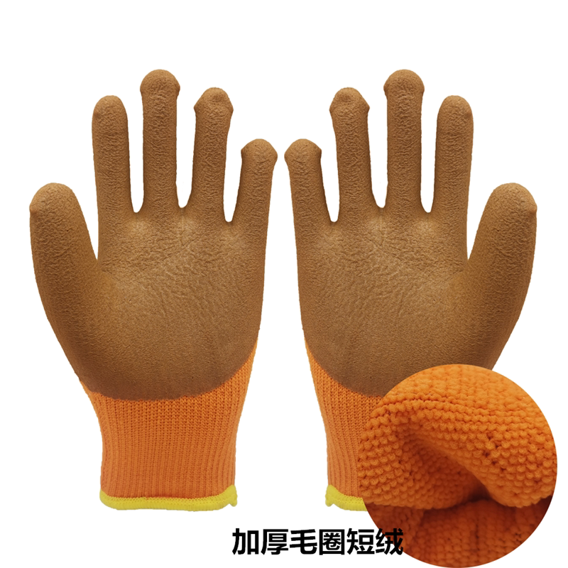 冬季加厚毛圈劳保手套发泡工地舒适耐磨防滑防护手套