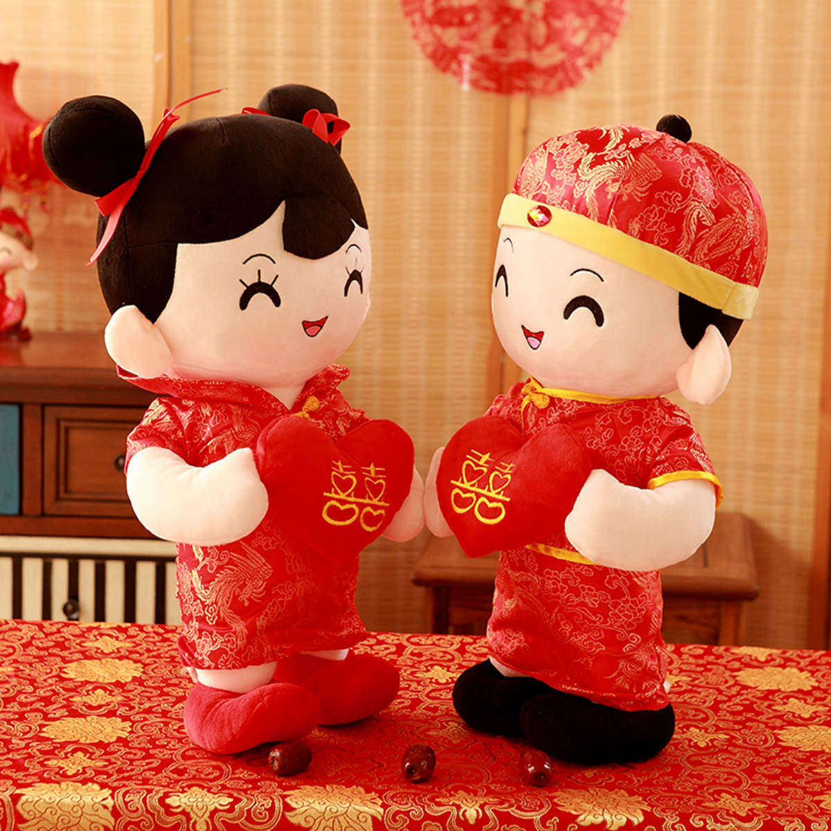 婚庆娃娃一对压床毛绒玩具公仔抱枕婚房中式结婚礼物金童玉女大号