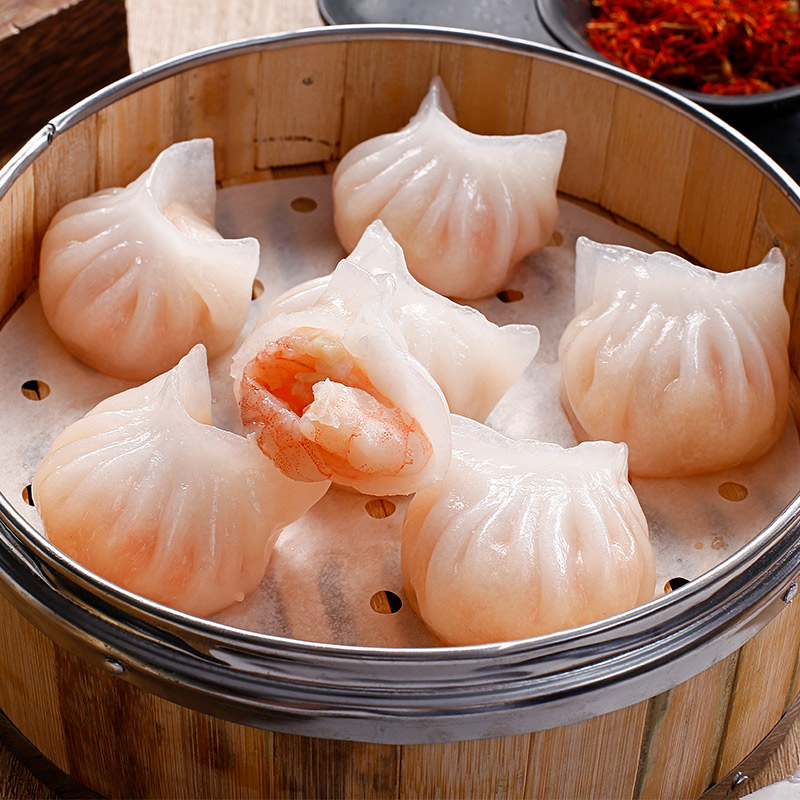 加藤利水晶虾饺港式茶楼早茶广东点心小吃大只虾饺皇鲜虾饺子蒸饺