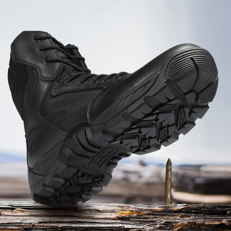 秋冬季君洛克防刺拉链作战靴男士战术靴牛皮黑色耐磨防滑户外靴