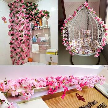 Simulated cherry blossom rattan wall hanging fake flower rattan air conditioning duct indoor ceiling wedding decoration plastic vine plant