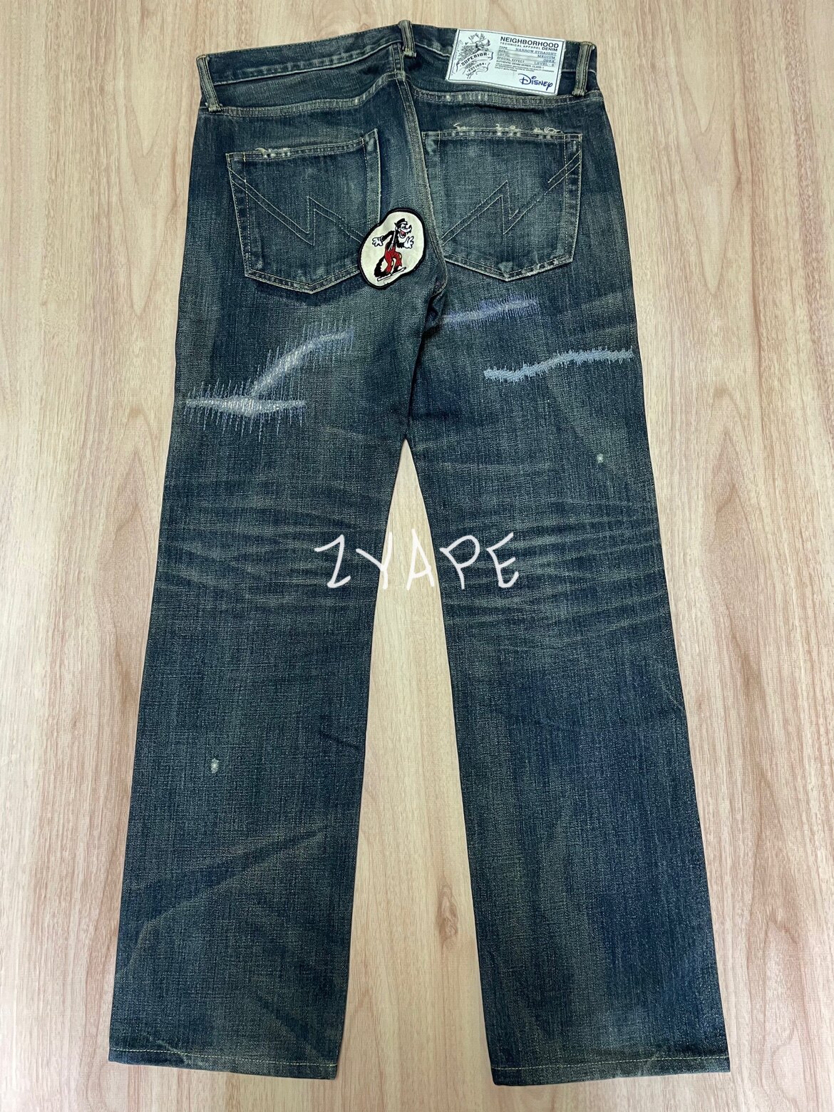 现货neighborhooddisney迪士尼刀割贴布休闲牛仔裤nbhd牛仔裤