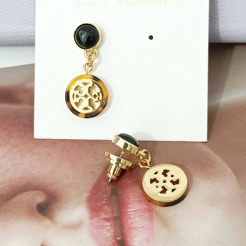 耳钉toryburch托里伯奇徽标树脂珍珠耳钉