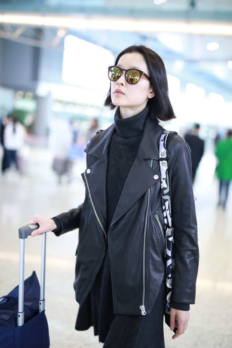 秋冬新款明星杜娟同拉链中长黑色显瘦休闲皮衣皮衣