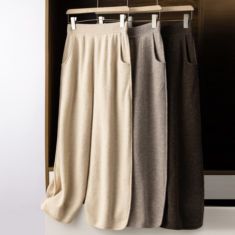 羊绒加厚绒裤女外穿显百搭高腰宽松阔腿针织休闲裤