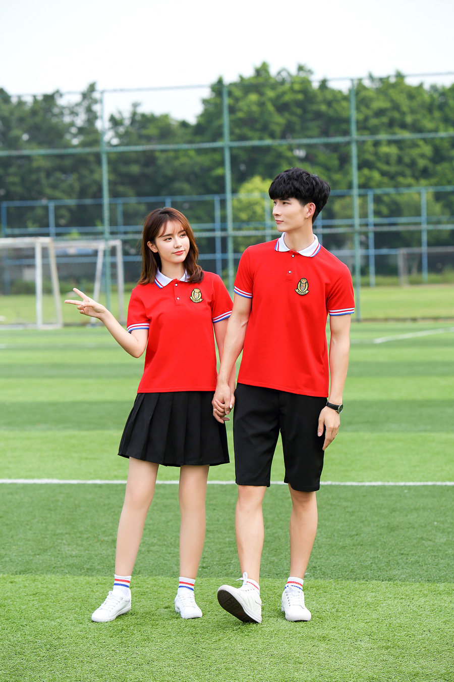 夏季纯棉红色学院6年级运动会校服套装初三高三学生校服