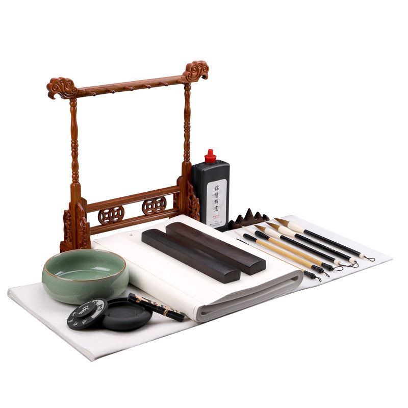 文房四宝笔墨纸砚套装小学生书法入门国画工具笔架墨汁砚台宣纸镇尺