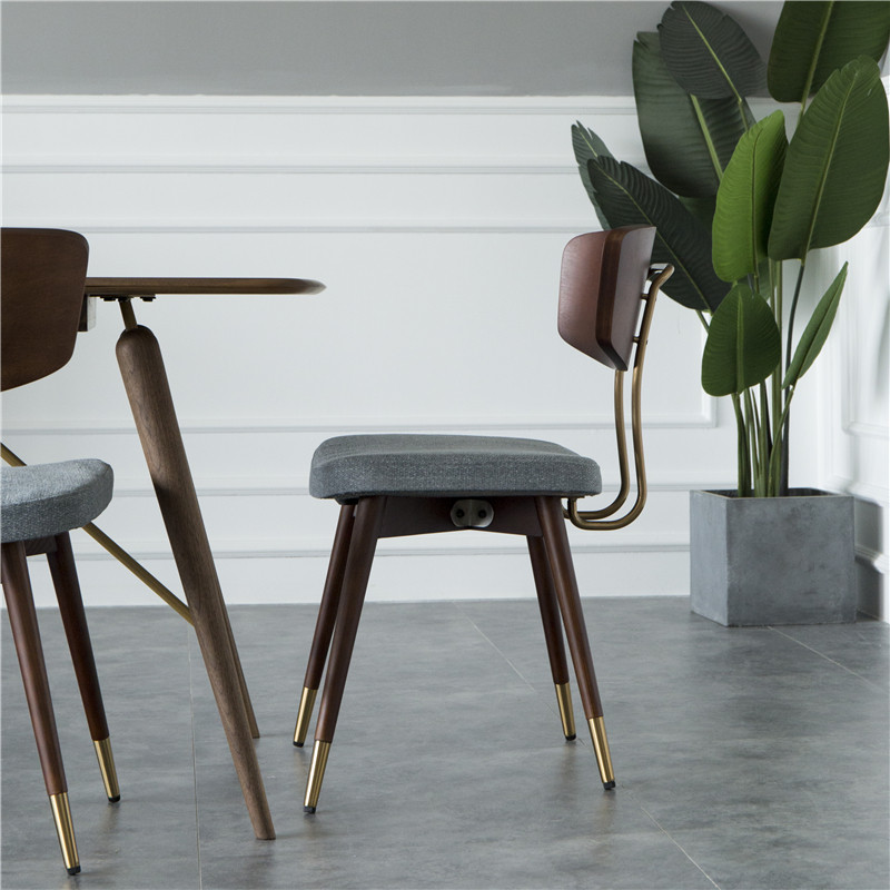 polehome北欧实木软包靠背餐椅简约现代日式胡桃餐椅