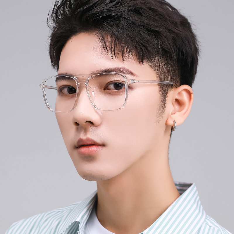 眼镜近视蓝光tr双梁大框透明防辐射变色镜潮男防蓝光镜