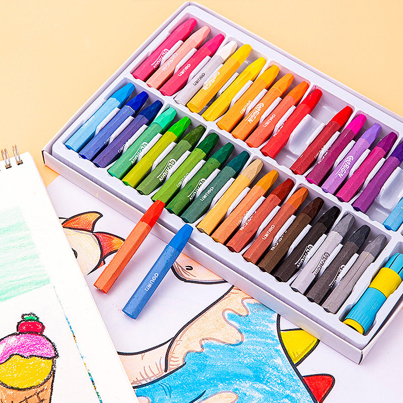 得力儿童六角油化笔重彩画画涂鸦彩色蜡笔油画蜡笔