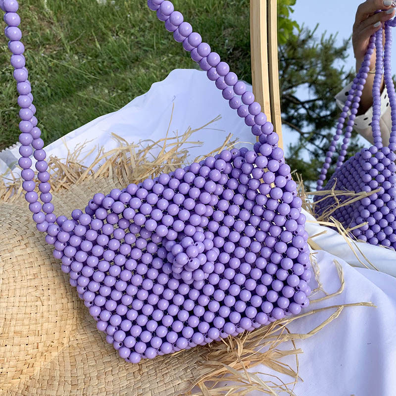 彩虹串珠包手工编织珍珠包包diy材料珠子少女自制作迷你手提小包