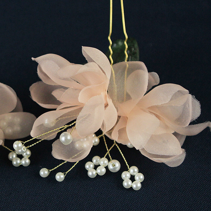 古风粉色发冠花朵仙气头饰绢花发饰汉服古装发饰