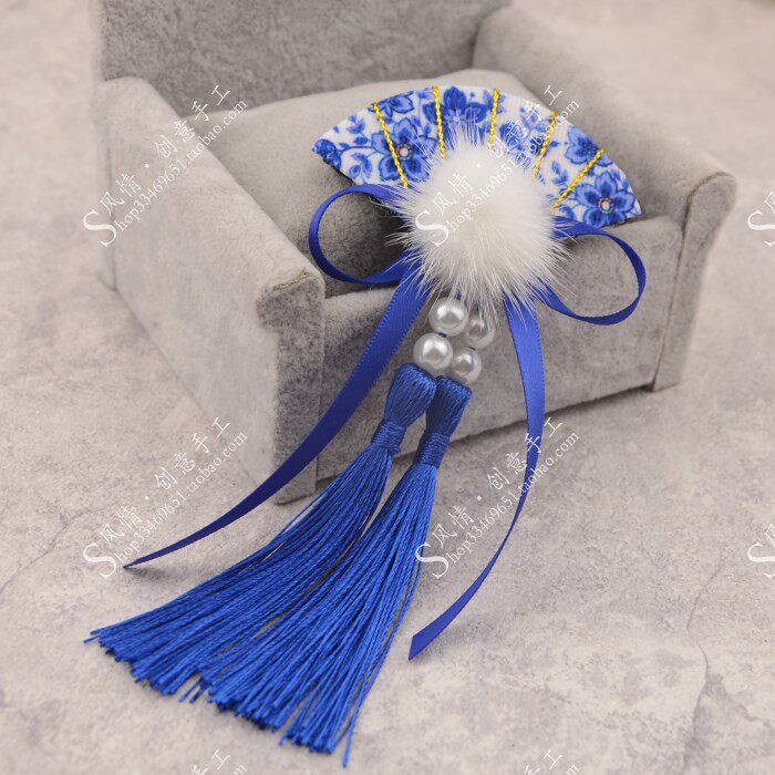 手工diy发夹材料[a12]制作和风花发饰 青花瓷儿童古风头饰材料包