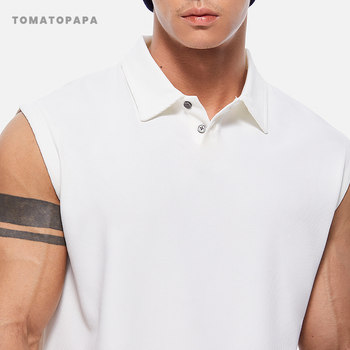 TOMATOPAPAPOLO collar vest men's 2024 summer solid color texture loose waistcoat sleeveless sweat shirt