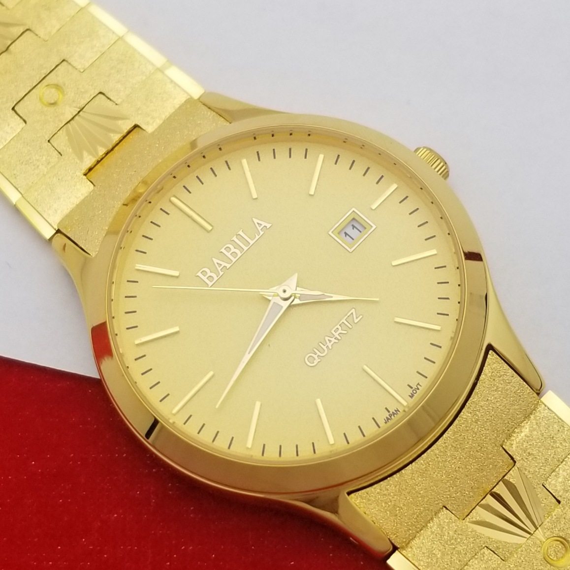 精美美男圆盘沙金手表24k金色防水强保国产腕表