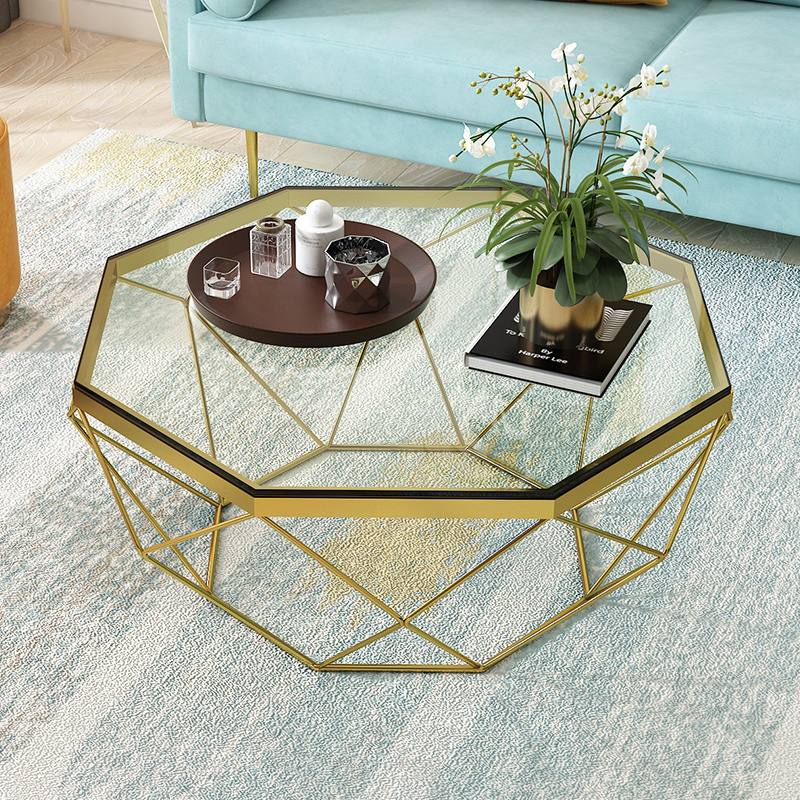 轻奢茶几简约现代玻璃面茶几北欧布艺沙发小户型圆形办公室小茶几