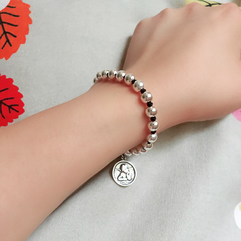 林彦俊同款s925银珠编织手链简约森女个性学生手链