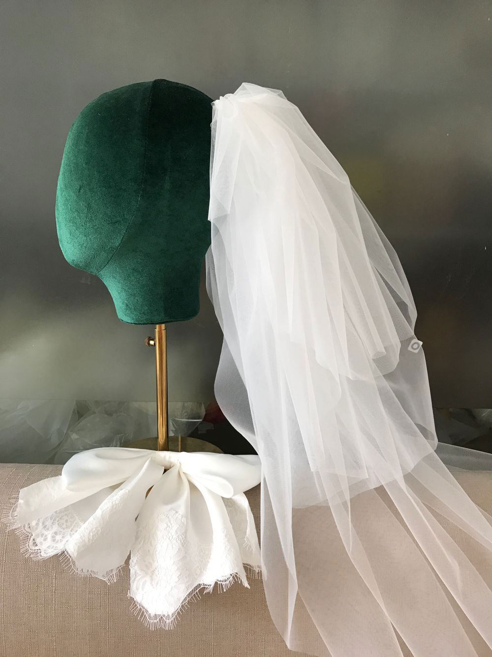 头纱蕾丝多层蓬蓬缎布蝴蝶结睫毛复古婚纱婚礼头纱