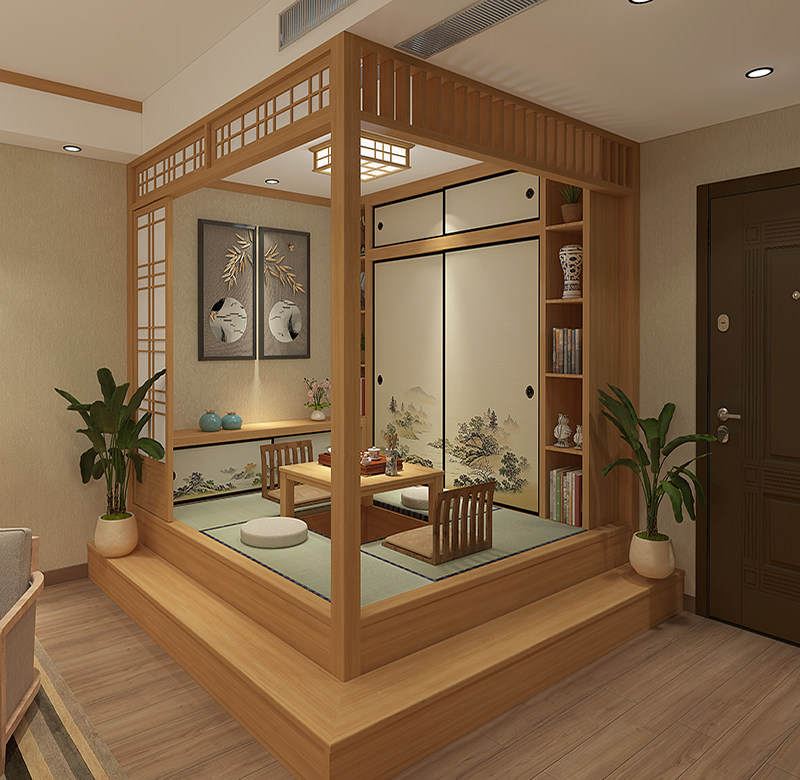 榻榻米日式定制整体客厅塌塌米实木地台床柜一体榻榻米定制