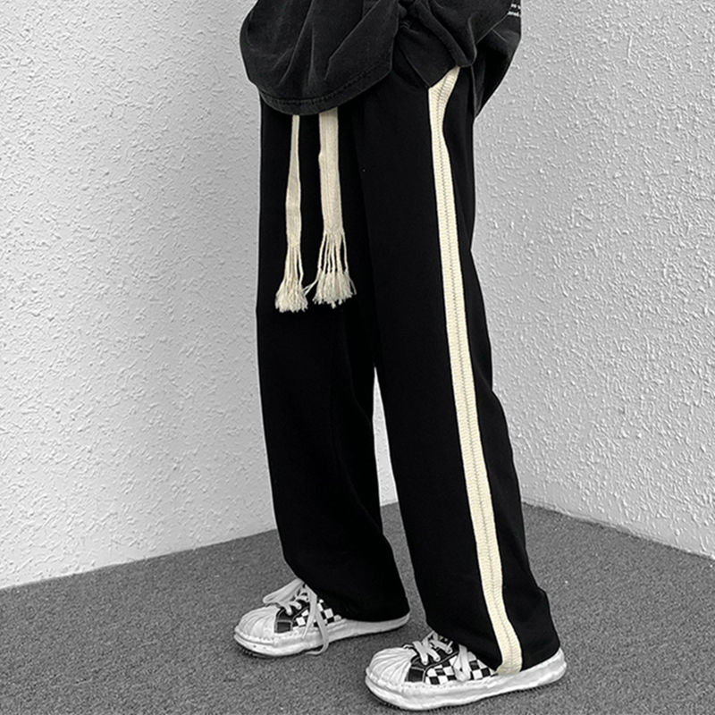 夏季手工编织抽绳卫裤男休闲宽松直筒高街阔腿大码ins高级感裤子