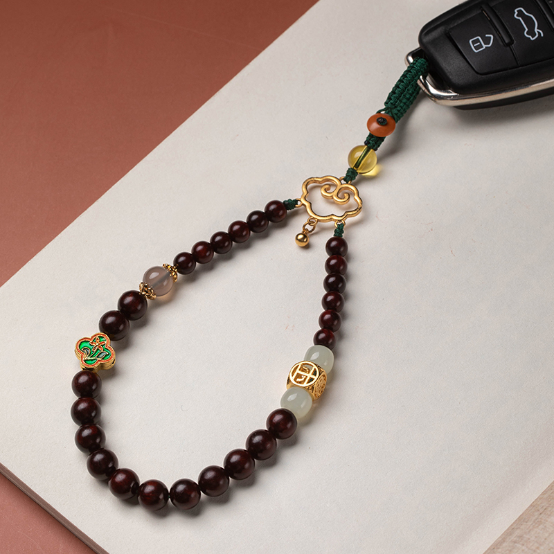 小叶紫檀汽车钥匙挂件精致手工编织挂绳和田钥匙扣