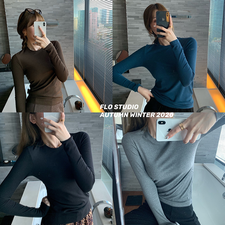 FLO定制 闭眼入~超好穿的弹力细绒圆领打底衫秋冬内搭长袖上衣女