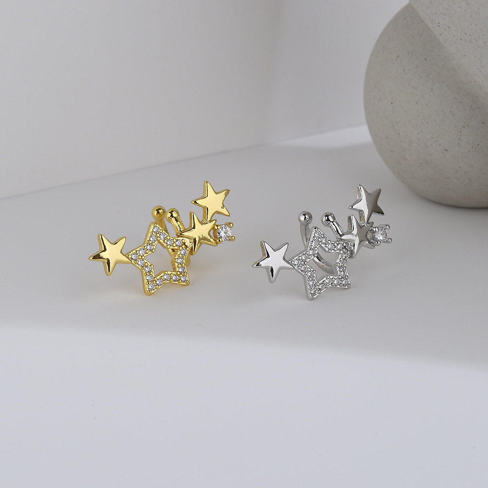 猫宁个性满天星耳骨夹感耳挂精致镂空星星锆石耳环