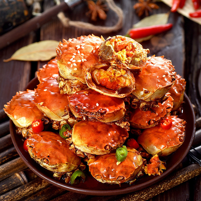 买2送1香辣蟹罐装即食麻辣螃蟹海鲜熟食鲜活大闸蟹冷冻鲜活水产