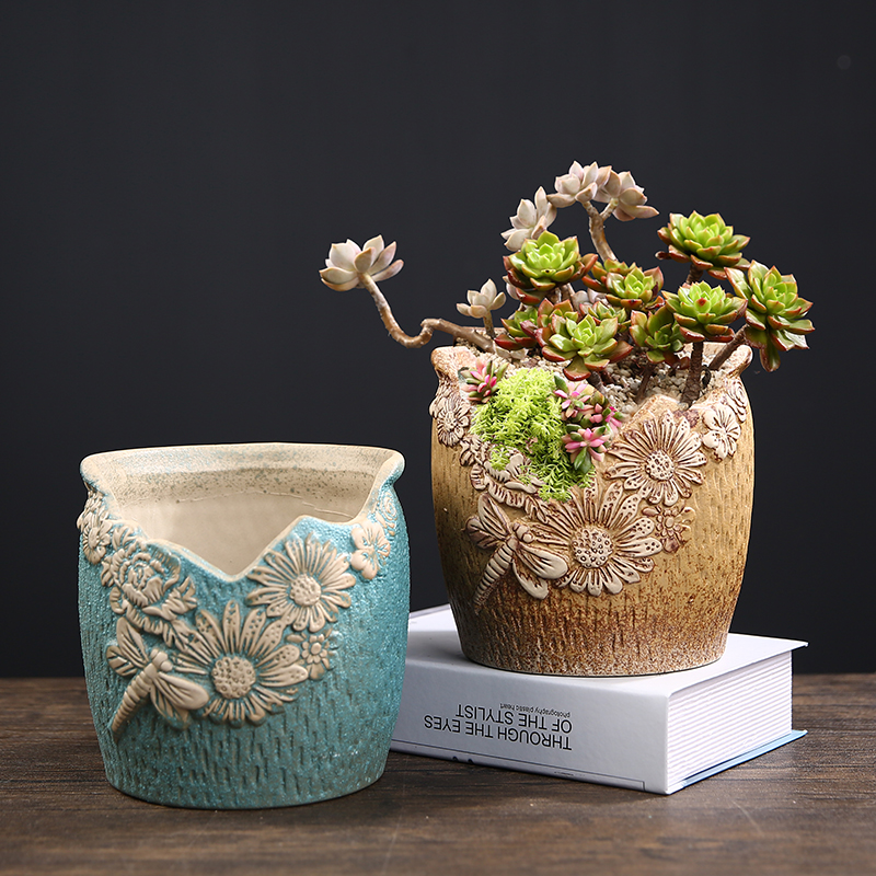 多肉花盆陶瓷粗陶透气创意缺口个性花盆