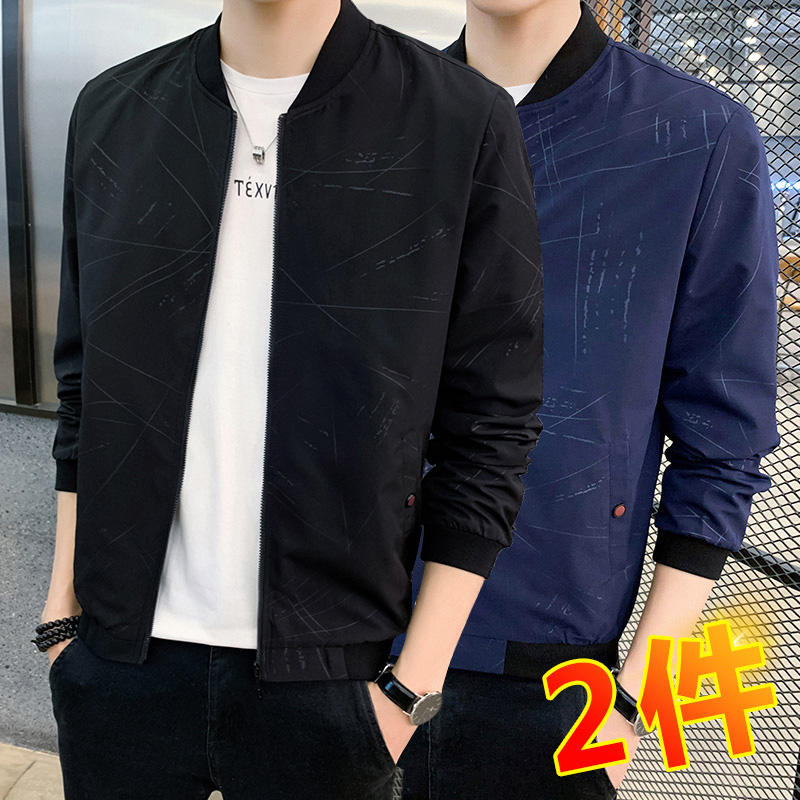 春季男装2021新款上衣休闲舒适百搭韩版潮流帅气棒球领夹克外套男