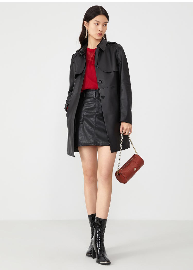 音儿女装皮衣衣时尚2021秋装中长款收真皮风衣皮衣