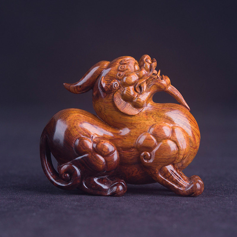 海南黄花梨貔貅手把件老油梨鬼脸纹湘木质男女摆件